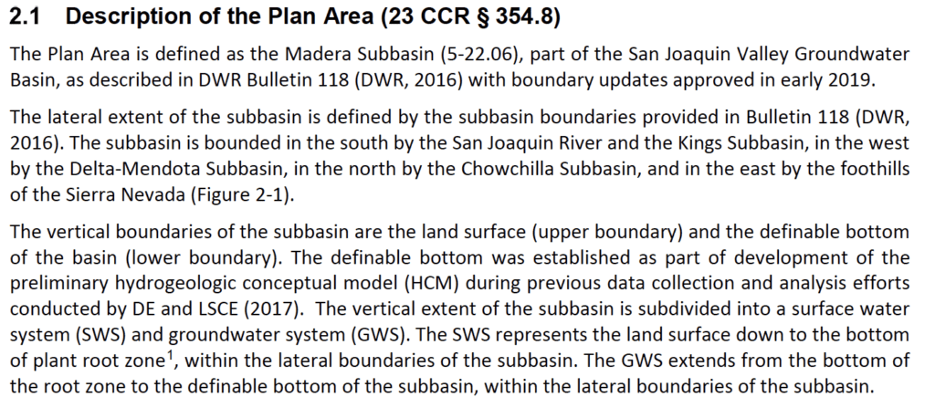 Example of a Description of a Plan Area from Madera Subbasin Draft GSP.