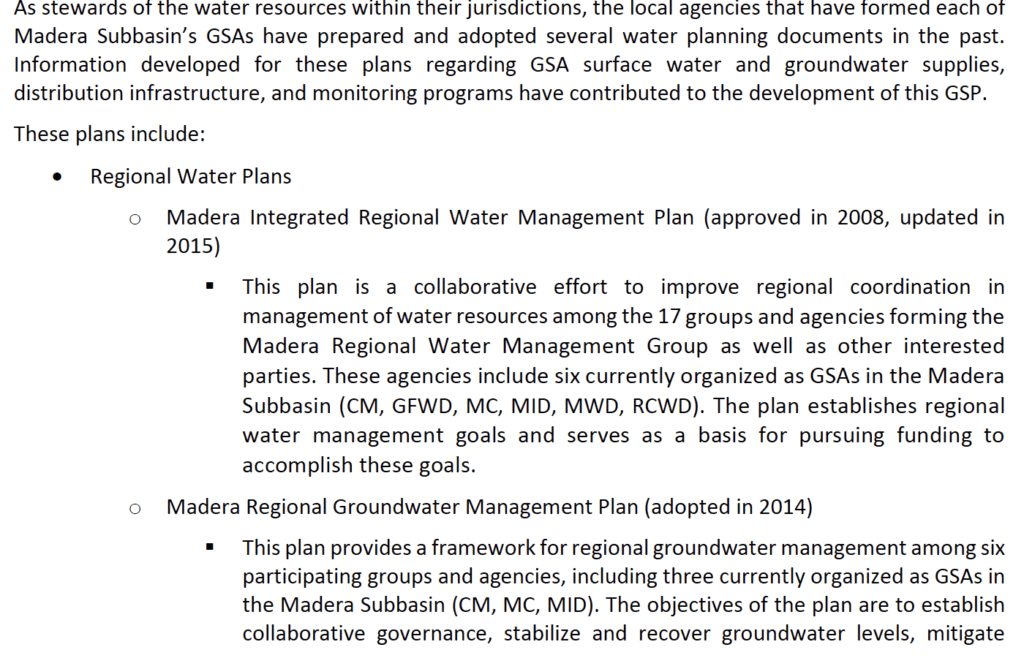 Example of a Water Monitoring Plan Section from Madera Subbasin Draft GSP